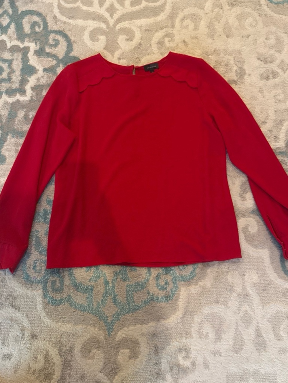 The Limited Red Long-Sleeve Top with Scalloped Neckline